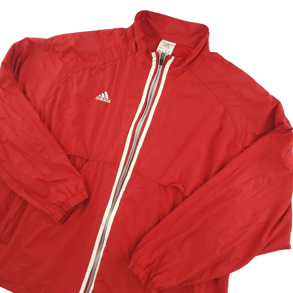 Adidas Windbreaker Jacket Mens 2XL Red Full‎ Zip Vented Running Athletic AWV005